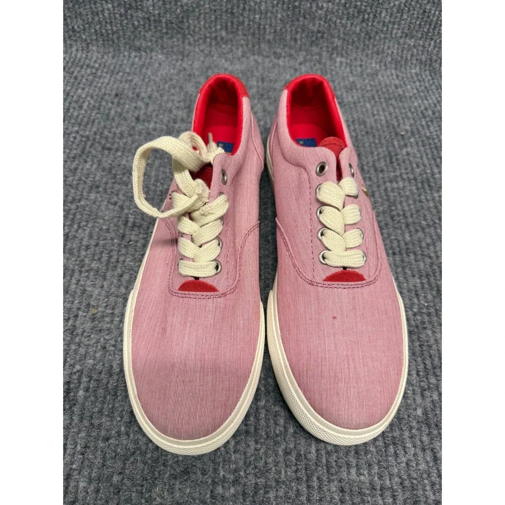 Polo Ralph Lauren Pink Seersucker‎ Canvas Low Top Sneakers Red Trim Mens 10.5